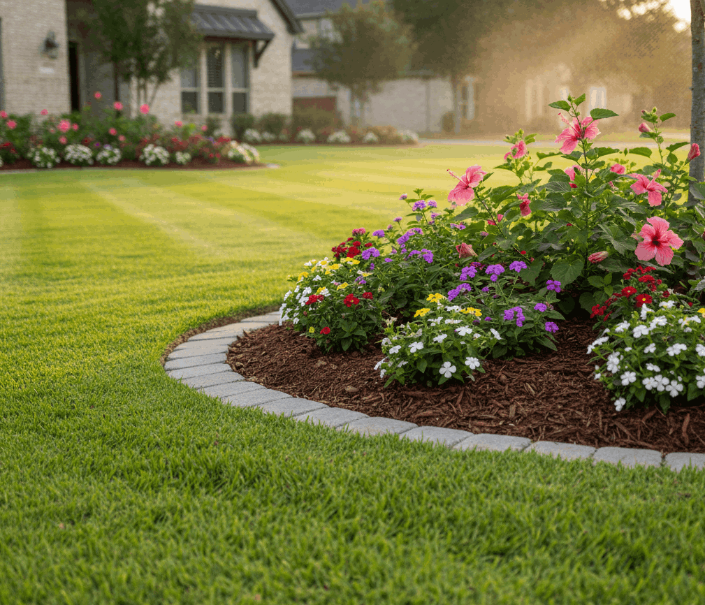 Healthy St. Augustine lawn in Beaumont TX maintained by Olguin Bros